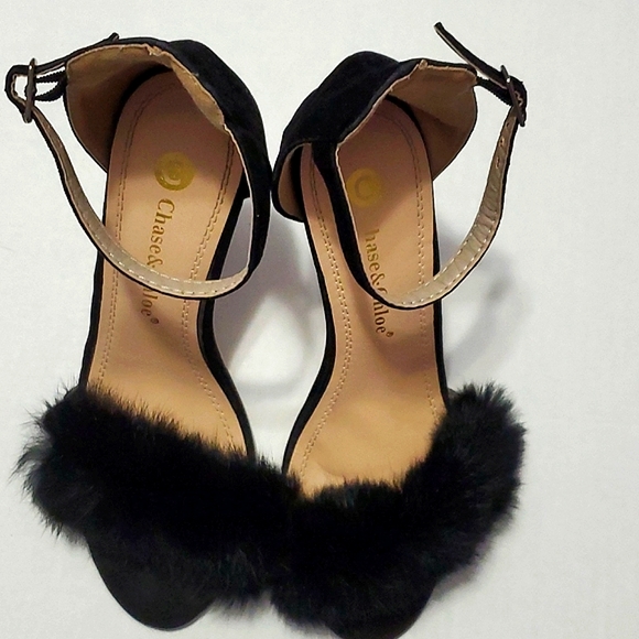Chase & Chloe Edward Black Fluffy Fuzzy Party Evening Heels 7 - Picture 3 of 12